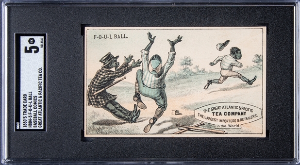 1880s H804-5 Great Atlantic & Pacific Tea Co. "F-O-U-L Ball" Baseball-Themed Trade Card – SGC EX 5